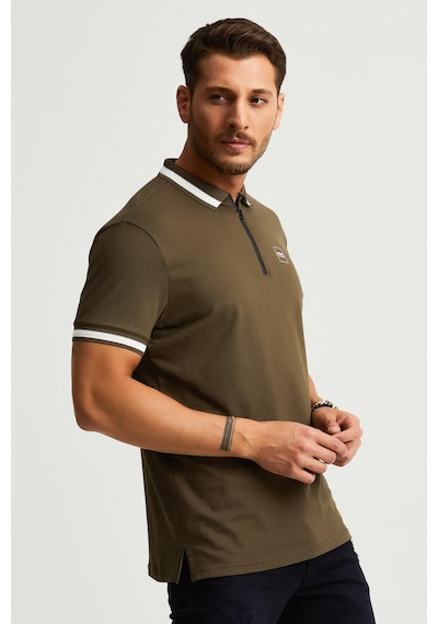 Alexander Gardi Alexandergardı Fermuar Detaylı Polo Yaka T-shirt Barakm Haki