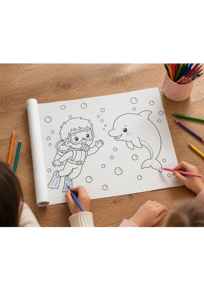 Okyanus Temalı Dev Boyama Rulosu 45 Cm X 4 Metre Çocuklar Için Uzun Boyama Kağıdı, Eğitici Ve Eğlenceli Aktivite Rulosu, Deniz Canlıları Boyama Seti, Büyük Boy Boyama Posteri