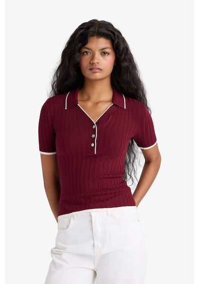 Defacto Fitted Polo Yaka Triko Kısa Kollu Kazak F7771ax25aubr59 Bordo