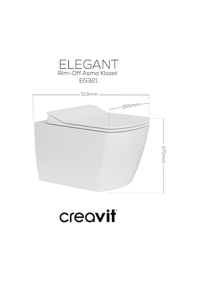 Creavit Elegant Rim-off Asma Klozet Ve Duroplast Yavaş Kapanan Klozet Kapağı