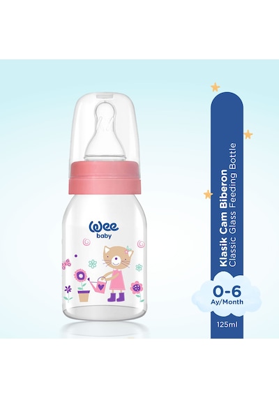 Wee Baby Klasik Cam Biberon 125 ml Pembe 0-6 Ay