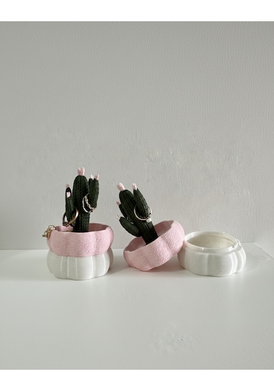 Elana Design Kaktüs Tasarımlı Takı Kutusu Yüzük, Bileklik Ve Kolye Düzenleyici Dekoratif Saklama Kutusu Mermer-pembe