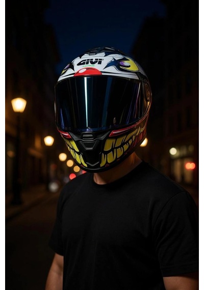 Gıvı 50.x Joke / 1 Renkli 1 Şeffaf Vizörlü Motosiklet Kask Siyah Vizör + Şeffaf