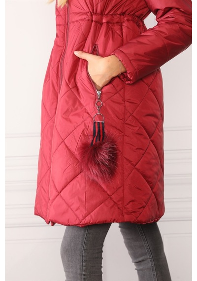 Dewberry Z6646 Dewberryn Kürklü Ponponlu Bayan Kaban-bordo
