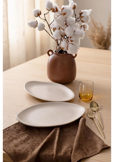 Mat Krem Bloom Kayık Tabak 31 Cm 2 Adet 040 Çok Renkli