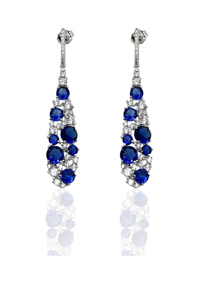 Oya Silver Beyaz Işıltılı Uzun Damla Form Safir Taşlı Gümüş Küpe-4.9x0.9cm