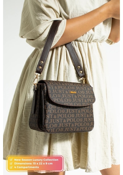 Just Polo Kadın Baskılı Ayarlanabilir Askılı Şık El & Omuz Çantası Ebat : 26 X 13 Cm Shopper Kahverengi