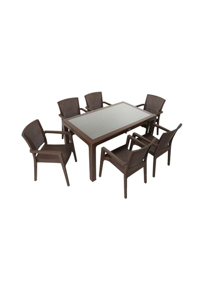 Mandella Elit Rattan 90x150 Zeus Koltuk Camlı Masa Takımı Kahverengi Diğer