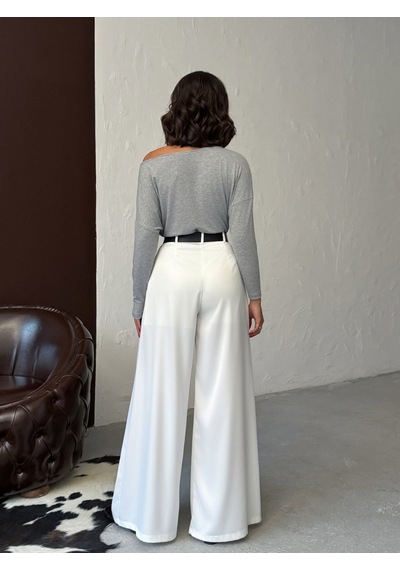 Verymoda Yüksek Bel Bol Paça Saten Pantolon Şık Ve Rahat Tasarım F2052 Krem