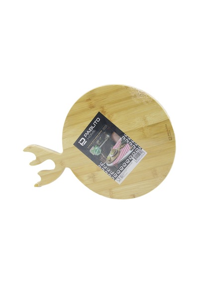 Yuvarlak Ahşap Bambu Kesim Panosu - Kesme Tahtası Geyik Boynuz Figür Saplı 26cm 4832 Diğer
