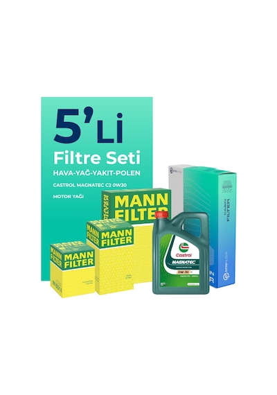 Mann Peugeot 508 1.6 Bluehdi Dizel Filtre Bakım Seti Castrol Motor Yağlı (2014-2018) 5 Li