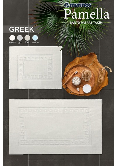 Merinos Pamella 2 Li Banyo Paspas Takımı Greek Krem Krem krem