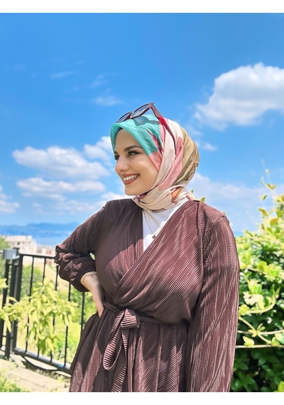 Moda Kaşmir Palet Desen Bambu Eşarp Pudra - Turkuaz
