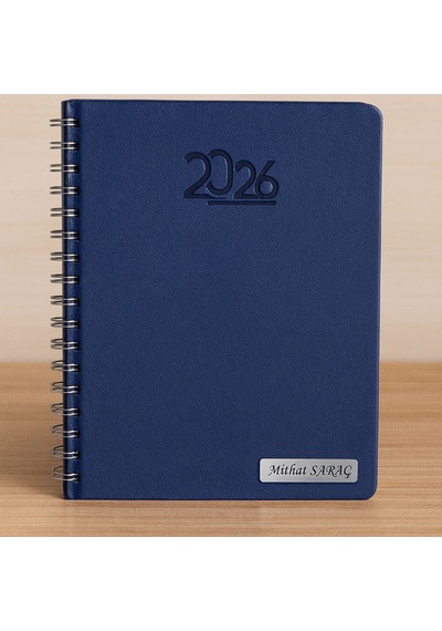 Kişiye Özel 2026 Tarihli Spiralli Lacivert Ajanda Ve Kalem Seti Lacivert