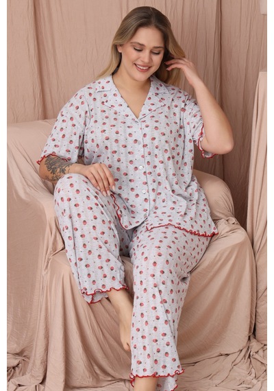 Wordex Mirano 1851 Pointel İnce Kumaş Düğmeli Kısa Kollu Büyük Beden Kadın Pijama Takımı Gri Wordex Mirano 1851 Pointel İnce Kumaş Düğmeli Kısa Kollu Büyük Beden Kadın Pijama Takımı Gri