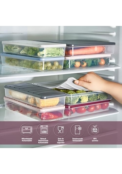 3&apos Lü Set 1 Adet 2,25 2 Adet 1 Lt. Nora Organizer Buzdolabı Buzluk Düzenleyici Saklama Kabı-mürdüm