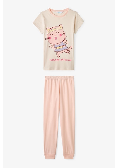 Penti  Ekru Kız Çocuk Fast Cat Pamuklu 2'li Pijama Takımı