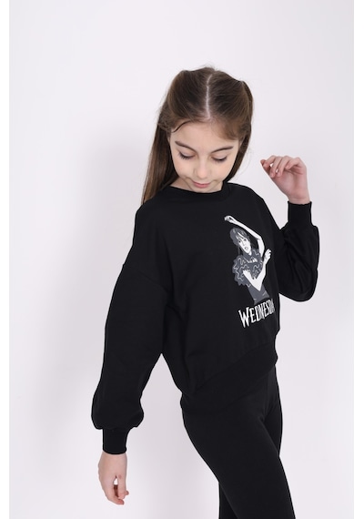Toontoy Kids Toontoy Kız Çocuk Baskılı Sweatshirt Siyah