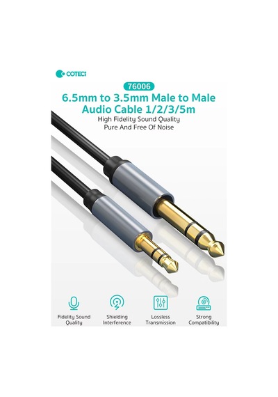 6.5mm To 3.5mm Aux Jack Ses Kablosu Jak Dönüştürücü Gitar Amfi Hoparlör Bağlantı Kablosu 2 Metre