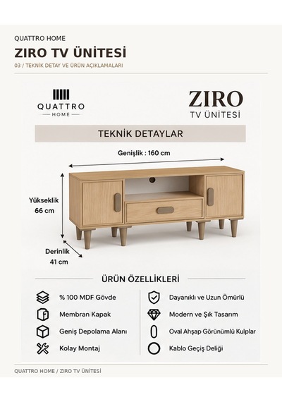 Zıro Tv Ünitesi Açık Kahverengi