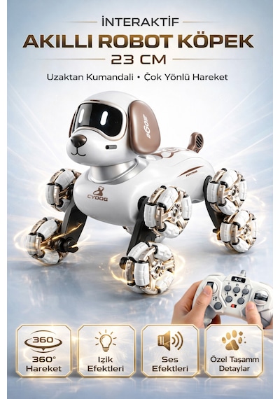 2.4 Ghz Uzaktan Kumandalı Sarjlı Dans Eden 8 Tekerli Akıllı Robotik Köpek Sesli Işıklı 23 Cm Kahverengi