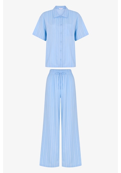 Penti Mavi Vacation Gömlek Pantolon Pijama Takımı