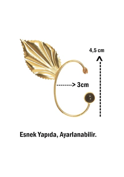 Kadın Altın Renk Lak Kaplama Taşlı Yaprak Stilizesi Sağ Kulak Earcuff & Kıkırdak Küpe Çok Renkli