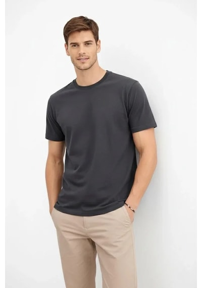 Efnaz Style Erkek Bisiklet Yaka Tişört Regular Kalıp Basic Pamuklu Günlük Kullanım T-shirt - Füme