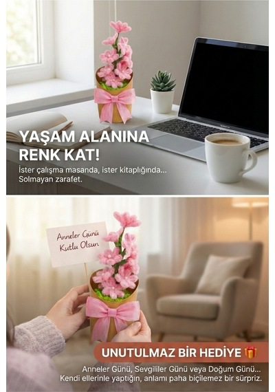 Pembe Şönil Papatya Yapım Kiti Şönil Hobi Seti - Yaratıcı Hobi Ve Kendin Yap Seti