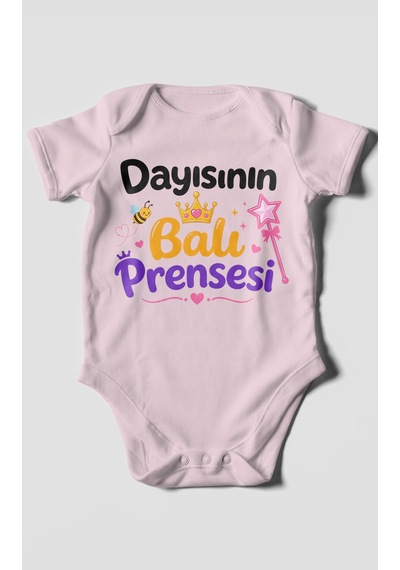 Morivokids Dayısının Ballı Prensesi Kısa Kollu Bebek Body %100 Pamuk Bebe Pembe