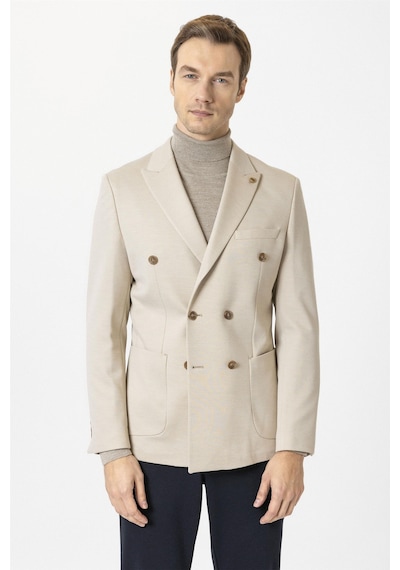 Süvari Bej Slim Fit Düz Sivri Yaka 6 Drop Ceket