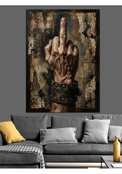 Orta Parmak İşareti Modern Sanat Dekoratif Kanvas - Mdf Ahşap Tablo