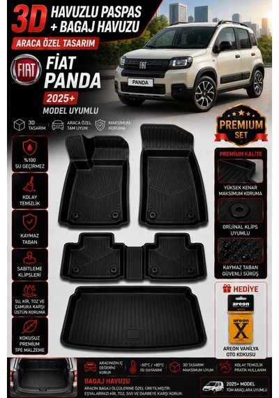 Fiat Panda 2025 Model Uyumlu 3d Araca Özel Havuzlu Paspas+bagaj Havuzu Birebir Uyum