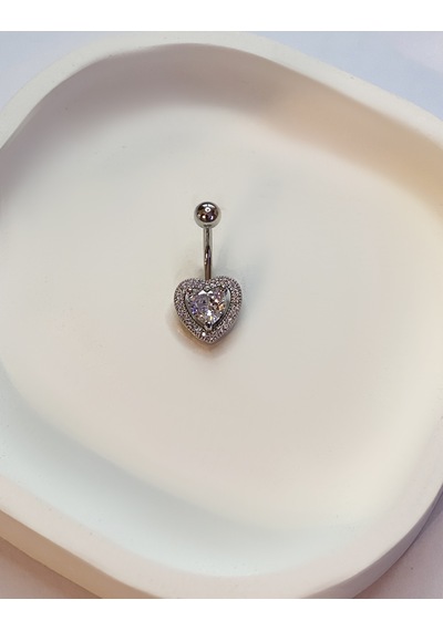 Kadın Taşlı Kalp Model Çelik Piercing Gümüş