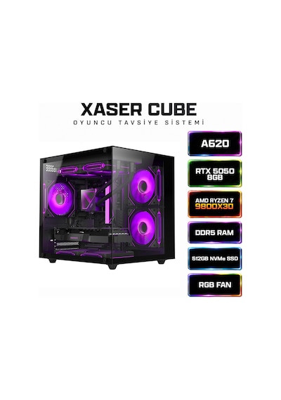 Xaser Cube X250 R7-9800X3D 16 GB 512 GB M.2 NVMe SSD 8 GB RTX5050 Free Dos Masaüstü Oyuncu Bilgisayarı