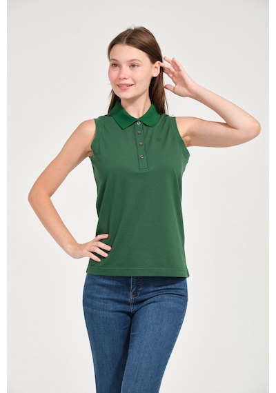 Kadın Regular Fit Kolsuz Polo Yeşil
