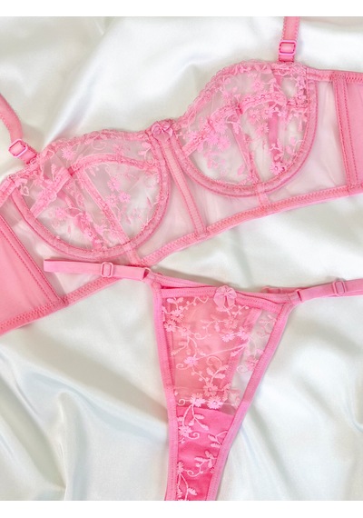 Arinda Candice Pembe Çiçek Desenli Brode İşlemeli Tek Renk Balenli Kapsız Askıları Çıkarılabilir Bralette Sütyen Tanga Alt Üst İç Çamaşırı Takımı 2 Parça Arinda Candice Pembe Çiçek Desenli Brode İşlemeli Tek Renk Balenli Kapsız Askıları Çıkarılabilir Bralette Sütyen Tanga Alt Üst İç Çamaşırı Takımı 2 Parça