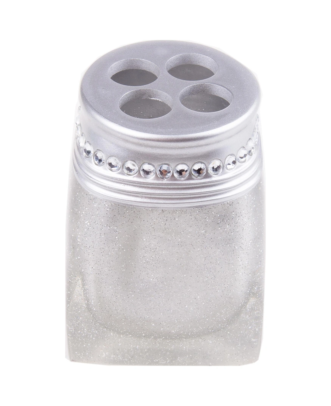 2 Adet Diş Fırçalık Kristal Taşlı Gümüş Poliresin 7x7x10cm Banyo Seti Çok Renkli