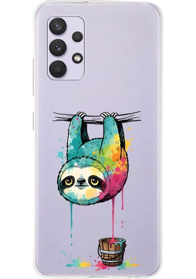 Samsung Galaxy A13 İle Uyumlu Splash Tembel Hayvan Tasarımlı Şeffaf Silikon Kılıf Şeffaf