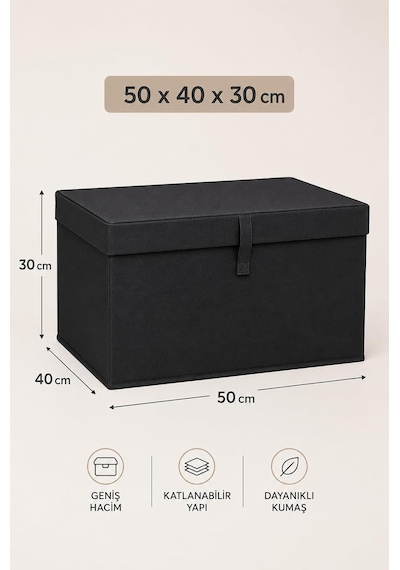 Çok Amaçlı Saklama Kutusu Düzenleyici Kapaklı Sandık Tipi Kutu Hurç Organizer 3 Lü Set Antrasit, Maxi 50x40x30 Diğer