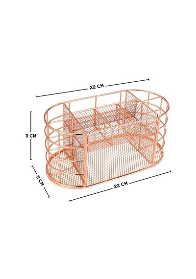 Temel Rose Gold Metal Mesh Masaüstü Organizer Çekmeceli Çok Bölmeli 22x11x11 Cm 9507r