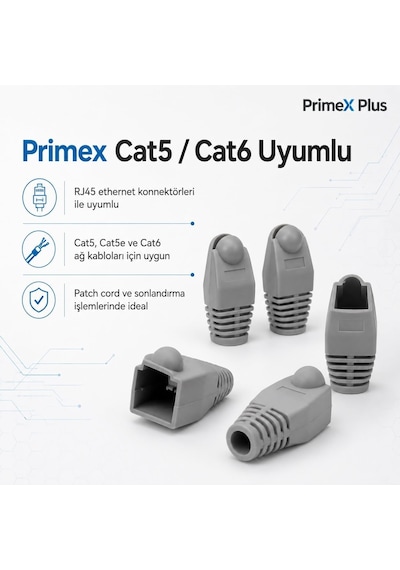 Primex Px-cat6100 Rj45 Koruma Kılıfı 100 Adet, Cat5 Cat6 Ethernet Konnektör Boot Cover, Lan Ağ Kablosu Jack Koruyucu Papuç Belirtilmemiş