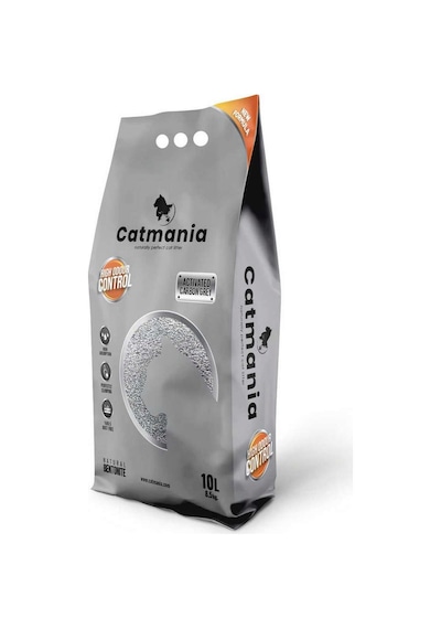 Catmania Aktif Karbonlu  Carbon Grey Topaklaşan Bentonit Kedi Kumu 10 L