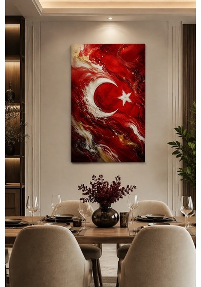 Türk Bayrağı Temalı Baskılı Cam Tablo Soyut Sanat Uv Baskı Duvar Dekoru