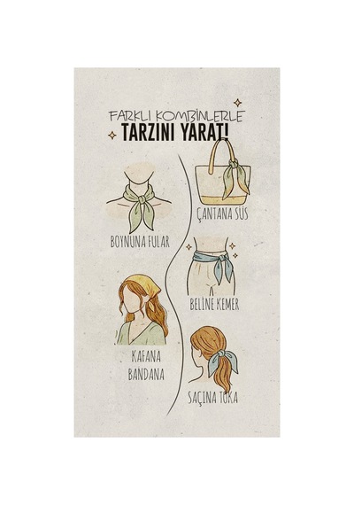 Inno 60x60 Cm Premium Saten Desenli Dikişli Fular Bej