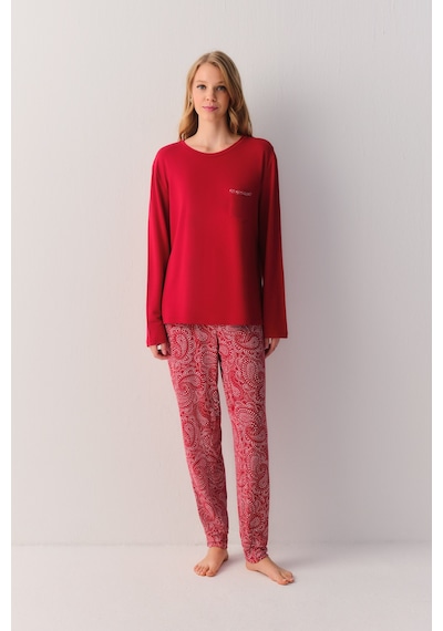 Suwen Paisley Pijama Takımı Sh27402660082 Kırmızı