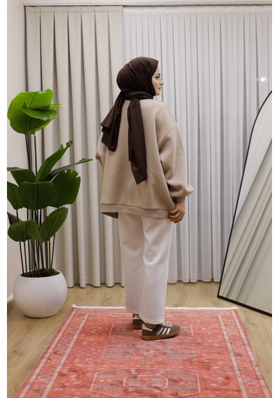 Moonsc Oversize Sweat 3 İplik Şardonlu Bej