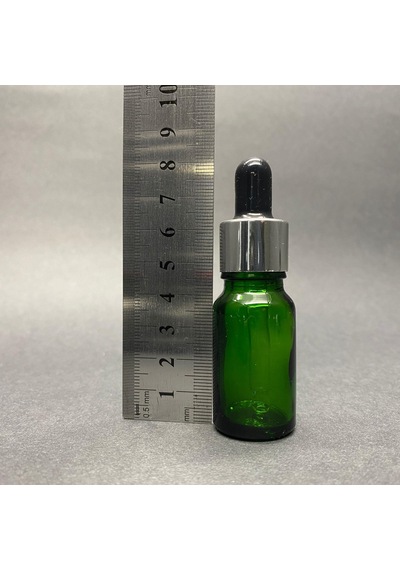 10ml Yeşil Cam Damlalıklı Şişe , Gümüş Metal Kapak , 10 Cc Yeşil