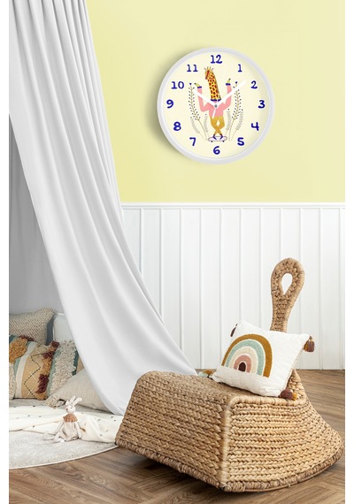 Sevimli Zürafa Çizimli Çocuk Odası Duvar Saati - 30cm - Önü Camlı Beyaz Kasa - Sessiz Mekanizma-jh0964 Beyaz