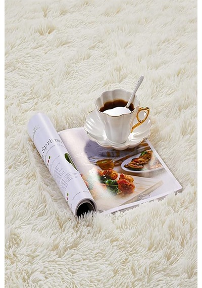 Peluş Post Halı Yumuşak Dokulu Modern Salon Oturma Odası Çocuk Odası Hol & Antre Halısı Krem Krem